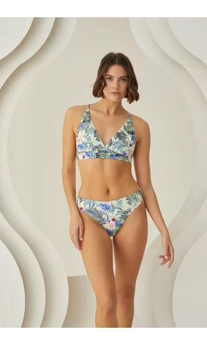 Özel Tasarım Tropikal Desenli Sırt Detaylı Bikini Takımı