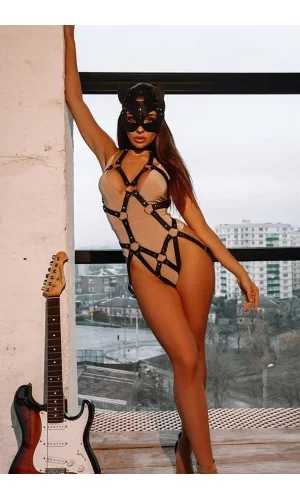 Pamuktenim Fantezi Body Harness Maske Takımı