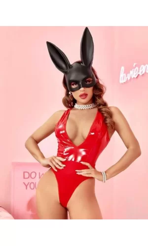 Parlak Kırmızı Deri Fantezi Babydoll