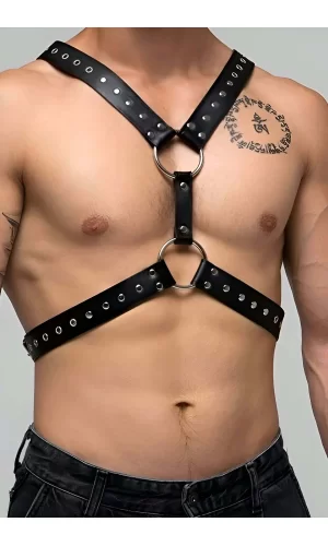 Perçin Detaylı Erkek  Göğüs Harness, Sert Görünümlü Şık Erkek  Fantazi Giyim - Brfm179