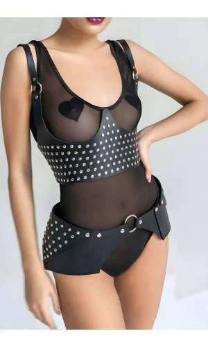 Perçin Detaytlı Şık Kemer Ve Harness Takım - Brf1303