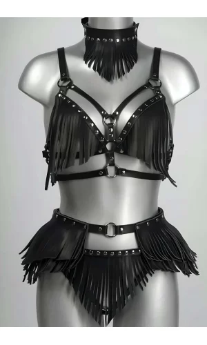 Püskül Detaylı Şık Deri Harness Takım - Brf627