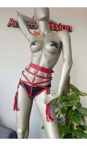 Püskül Detaylı Şık Kırmızı Harness