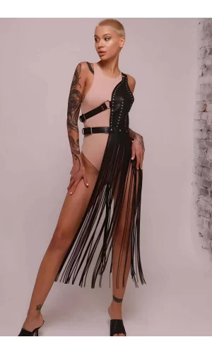 Püsküllü Deri Ceket Harness, Püsküllü Seksi Deri Harness - Brf1014