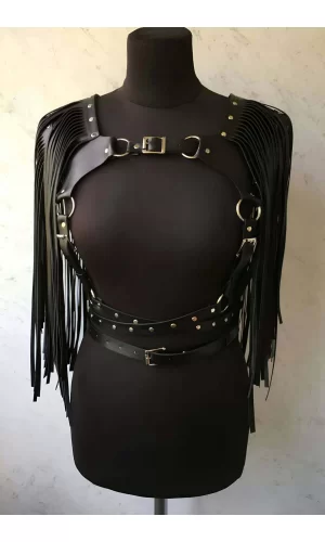 Püsküllü Deri Ceket Harness, Şık Deri Harness Ceket - Brf999