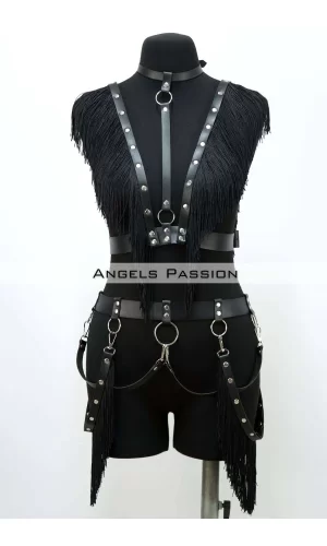 Püslüllü Deri Harness Takım, Püsküllü Elbise Aksesuarı - Brf768