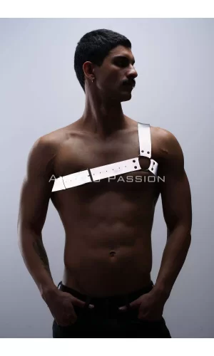 Reflektörlü (karanlıkta Parlayan) Tek Omuz Erkek  Göğüs Harness, Clubwear - Brfm32