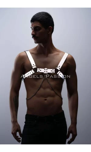 Reflektörlü (karanlıkta Parlayan) Zincir Detaylı Şık Erkek  Göğüs Harness, Reflektörlü Clubwear - Brfm109