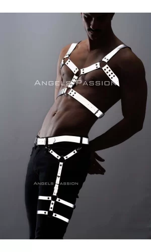 Reflektörlü - Karanlıkta Yansıyan Erkek  Göğüs Ve Bacak Harness Takım - Brfm199