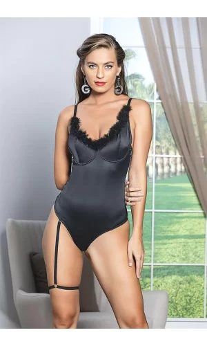 Saten Bacak Bantlı Çıtçıtlı Badi Siyah (brf11490)