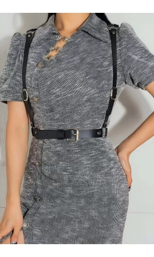 Seksi Deri Arkası Üçgen Detaylı Giysi Üzeri Bel Kemeri Harness - Brf1181