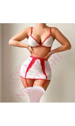 Seksi Sütyenli Mini Etekli Fantazi Hemşire Kostümü