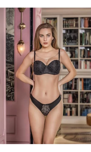 Simli Straplez Lotus Sütyen Ve Slip Külot Takım Siyah (brf31541)