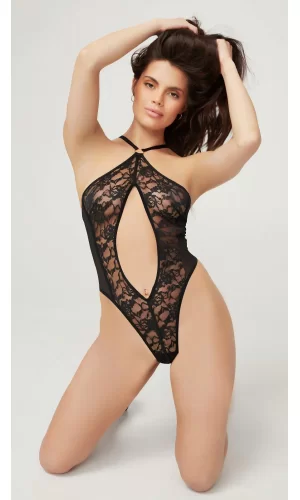 Siyah Dantelli Boyundan Bağlamalı Fantezi Babydoll