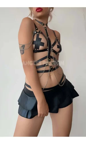 Siyah Deri Korse Harness Takım - Brf299