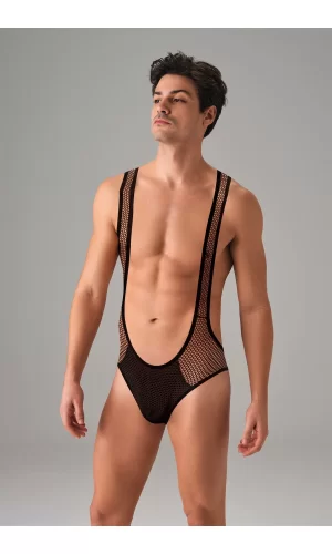 Siyah Erkek  File Kumaş Askılı Jockstrap Body 3053
