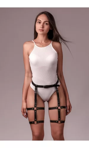 Siyah Fantazi Deri Jartiyer Harness 1083