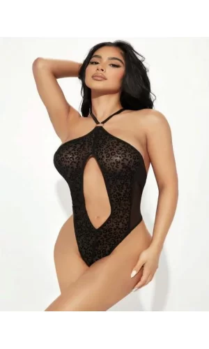 Siyah İp Detaylı Boyundan Bağlamalı Fantezi Babydoll