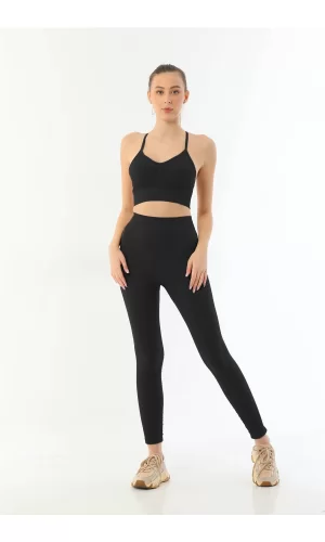 Siyah Mı Emay 3921 Soft Seamless Ripli Tayt Yoga Takımı