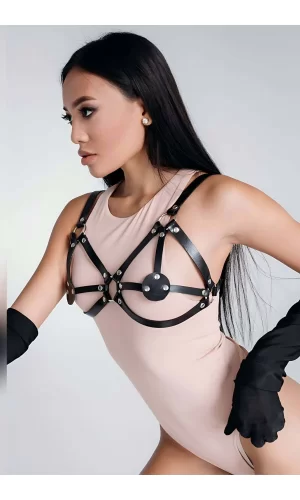 Siyah Seksi Deri Harness Sütyen - Brf112