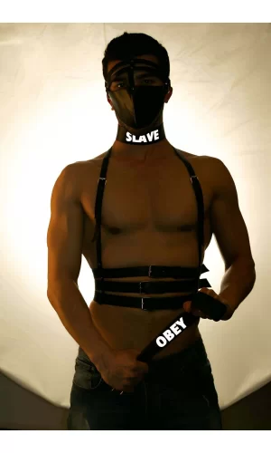 Slave Ve Obey Baskılı Reflektörlü Deri Choker