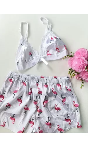 Şortlu Sexy Filamingolu Takım