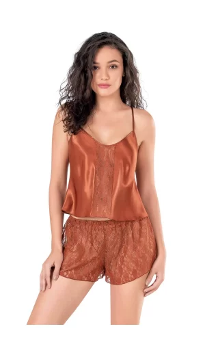 Tarçın Saten Babydoll Şort Takımı
