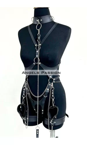 Tasma Ve Zincir Detaylı Şık Deri Harness, Deri Fantezi Giyim- Brf1225