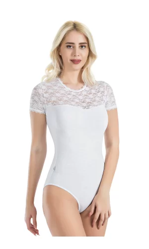 Yarım Kol Dantelli Kadın Body 338
