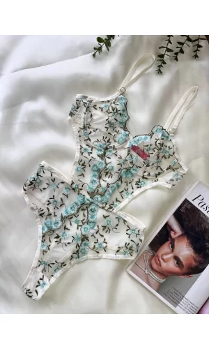 Yeşil Çiçek Büyük Desenli Bodysuit