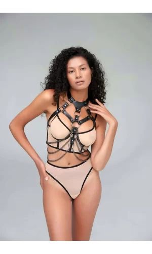 Zincir Detaylı Şık Göğüs Üzeri Deri Harness - Brf1066