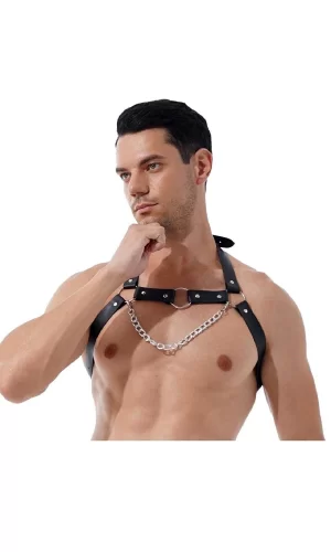 Zincirli Erkek  Göğüs Deri Harness - Brfm96