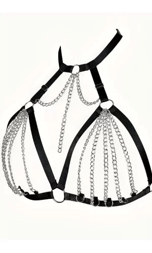 Zincirli Lastik Seksi Göğüs Harness - Brf805