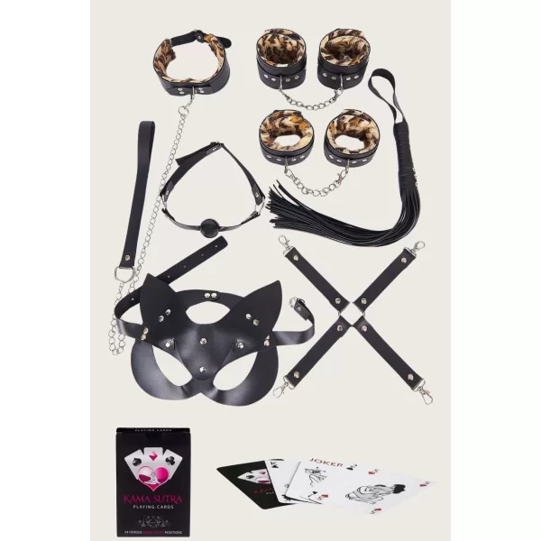 Sexy Görselli Oyun Kartı Kama Sutra 7li Leopar Harness Set