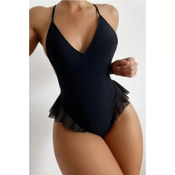 Siyah Fırfırlı Bodysuit Pr66000