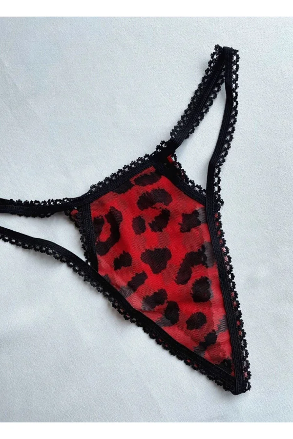 Kadın Kırmızı Leopar Fantezi Seksi İç Çamaşır Takım Gecelik