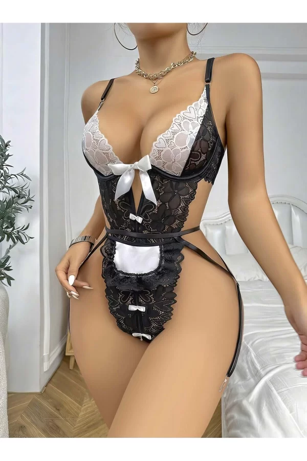 Kadın Seksi Hizmetçi Kostümü Babydol Çoraplı Jartiyer