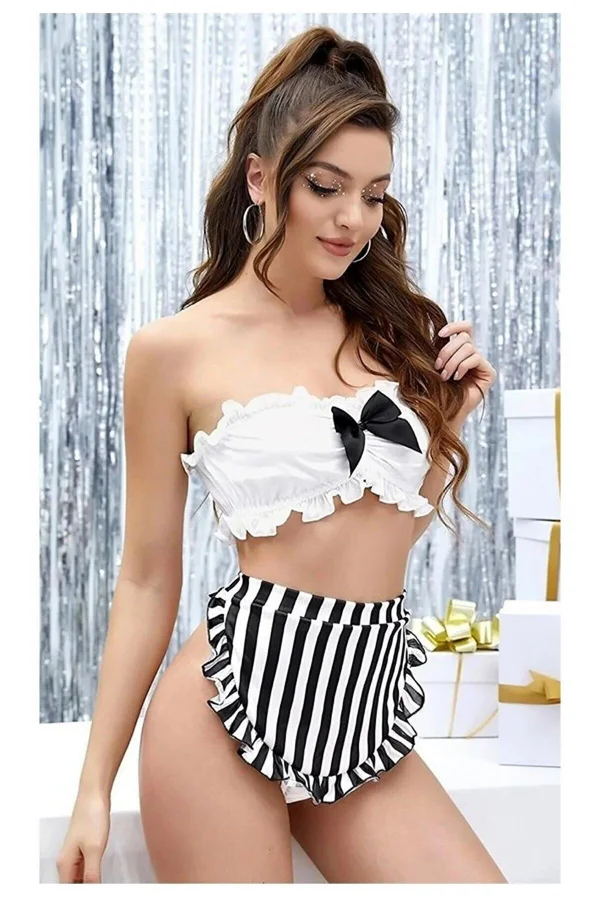 Kadın Seksi Zebra Etekli Garson Kostümü