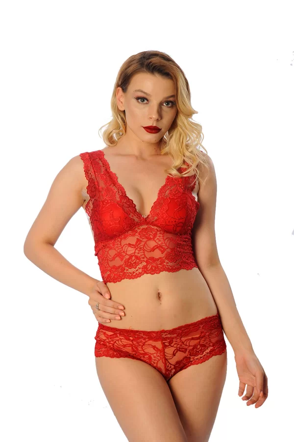 Kırmızı Bralet Dantelli Sütyen Takım 2 Li - 6255