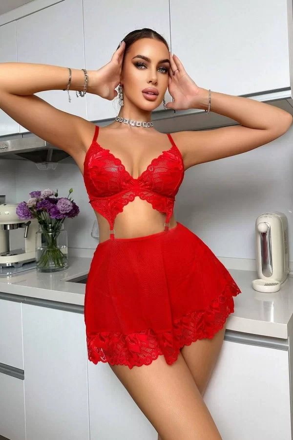Kırmızı  Valentines Tasarım Gecelik 68666