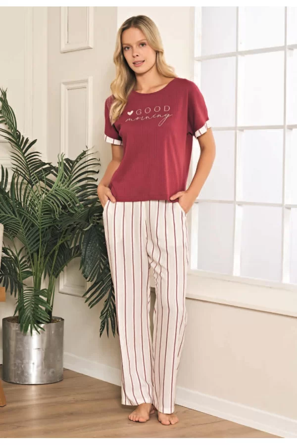 Luz&Pos Arias Closet %100 Pamuklu Dokuma Çizgili Pijama Takımı