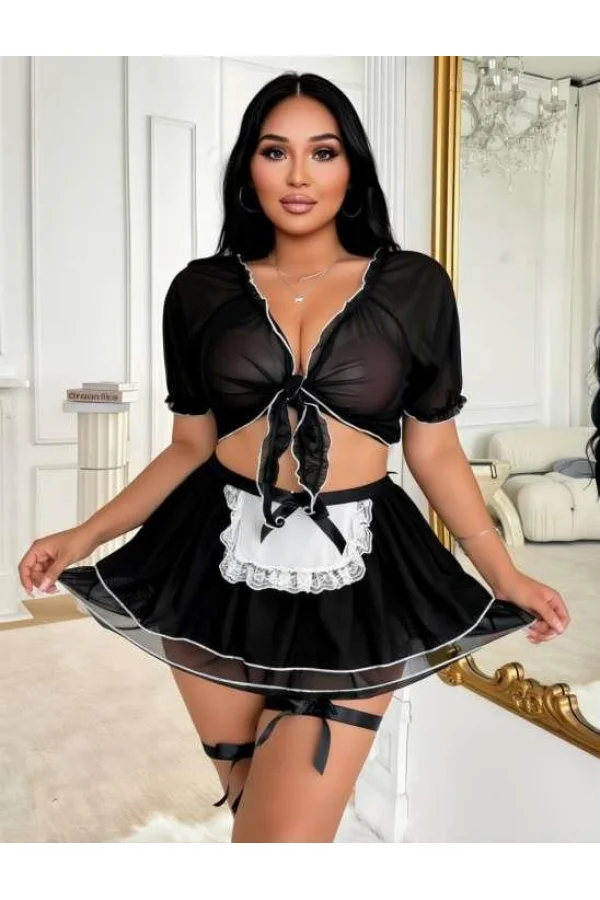 Luz&Pos Arias Closet Büyük Beden Siyah Bolerolu Fantezi Hizmetçi Kostümü