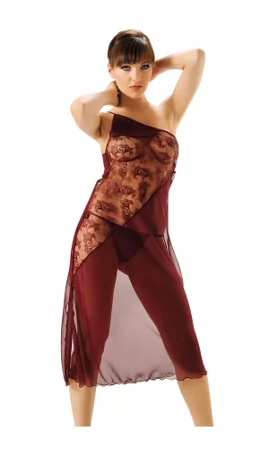 Bordo Dantelli Şifon Gecelik - 646
