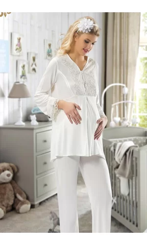 Ekru Hamile ( Lohusa ) Pijama Takımı - 1604