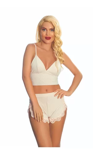 Ekru Lcralı Babydoll Şortlu Takım - 319