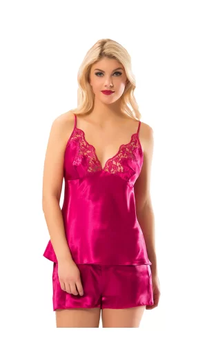 Fuşya Saten Babydoll Şortlu Takım - 297