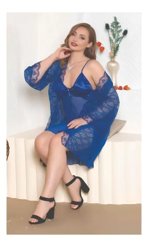 Kadın 3 Parça Seksi Büyük Beden Gecelik Takımı
