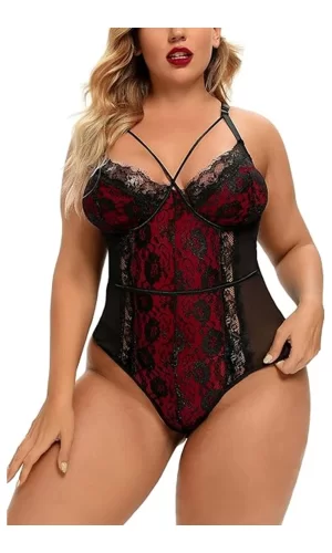 Kadın Büyük Beden Dantelli Seksi Babydoll Bodysuit Fantezi Erotik Kostüm