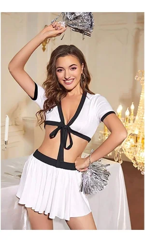 Kadın Seksi Beyaz Pon Pon Kız Fantezi Kostüm