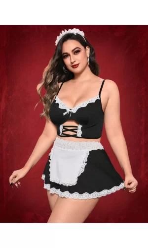 Kadın Seksi Siyah Hizmetçi Büyük Beden Fantezi Kostüm